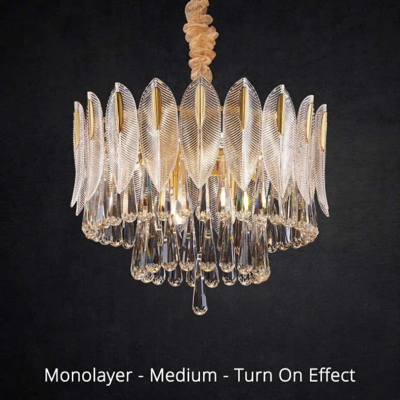 Lampadario cristallo antico con decorazione foglie dorate - clowasit.com