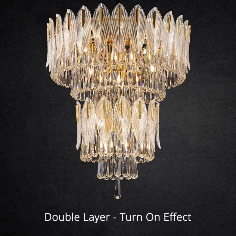 Lampadario cristallo antico con decorazione foglie dorate - clowasit.com