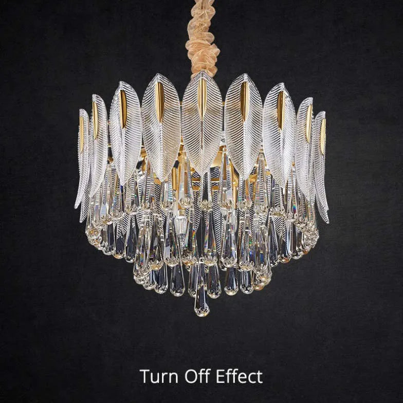 Lampadario cristallo antico con decorazione foglie dorate - clowasit.com