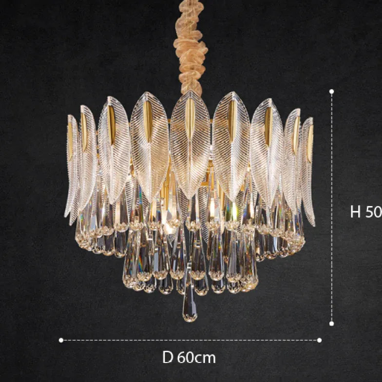 Lampadario cristallo antico con decorazione foglie dorate - clowasit.com