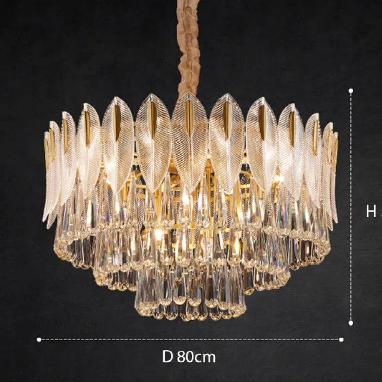 Lampadario cristallo antico con decorazione foglie dorate - clowasit.com