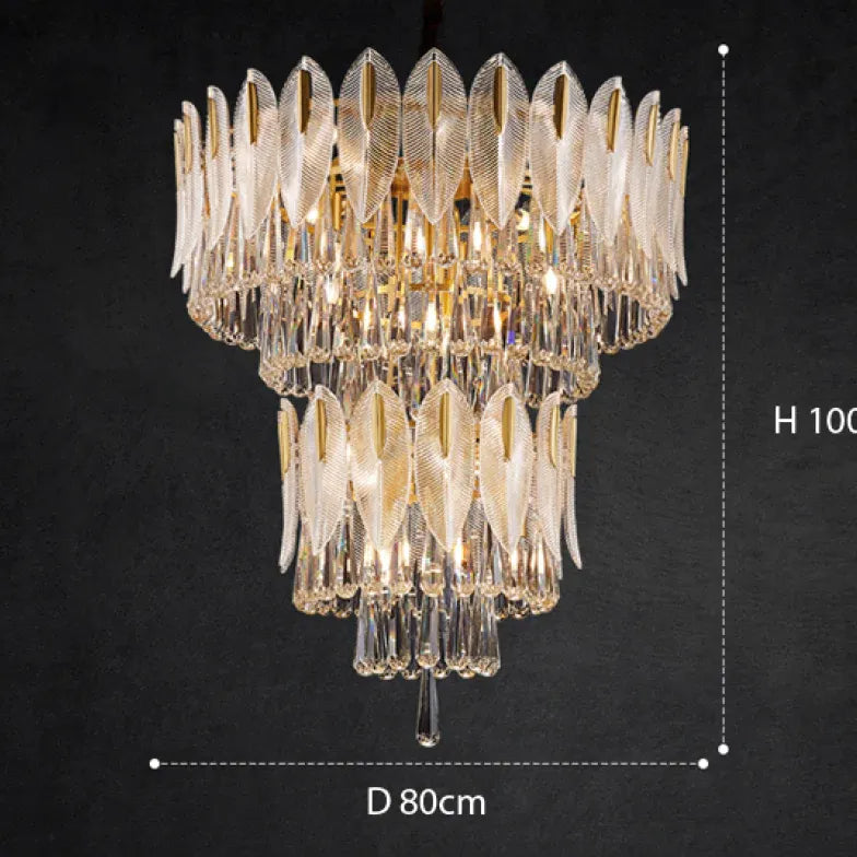 Lampadario cristallo antico con decorazione foglie dorate - clowasit.com