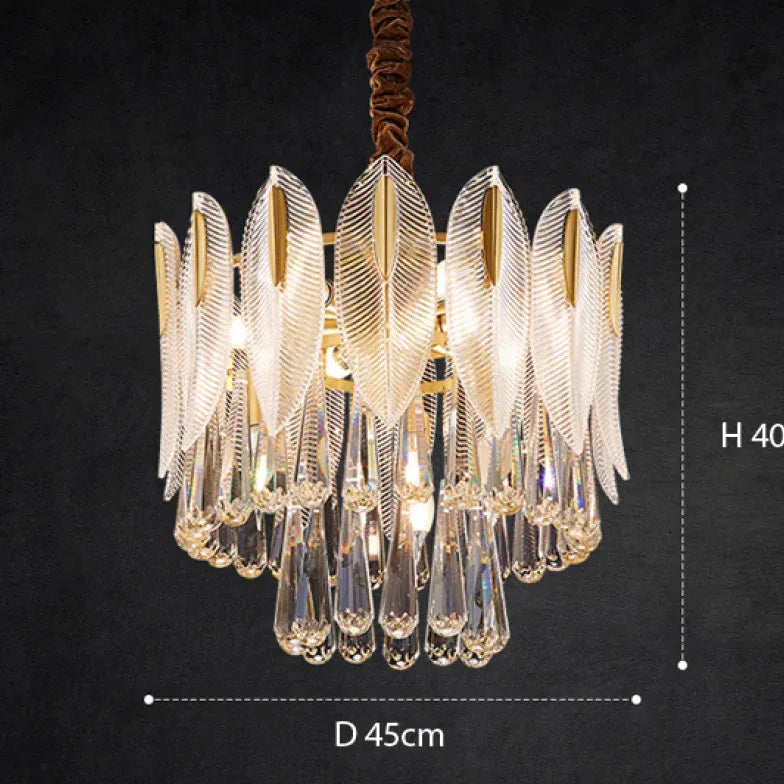 Lampadario cristallo antico con decorazione foglie dorate - clowasit.com