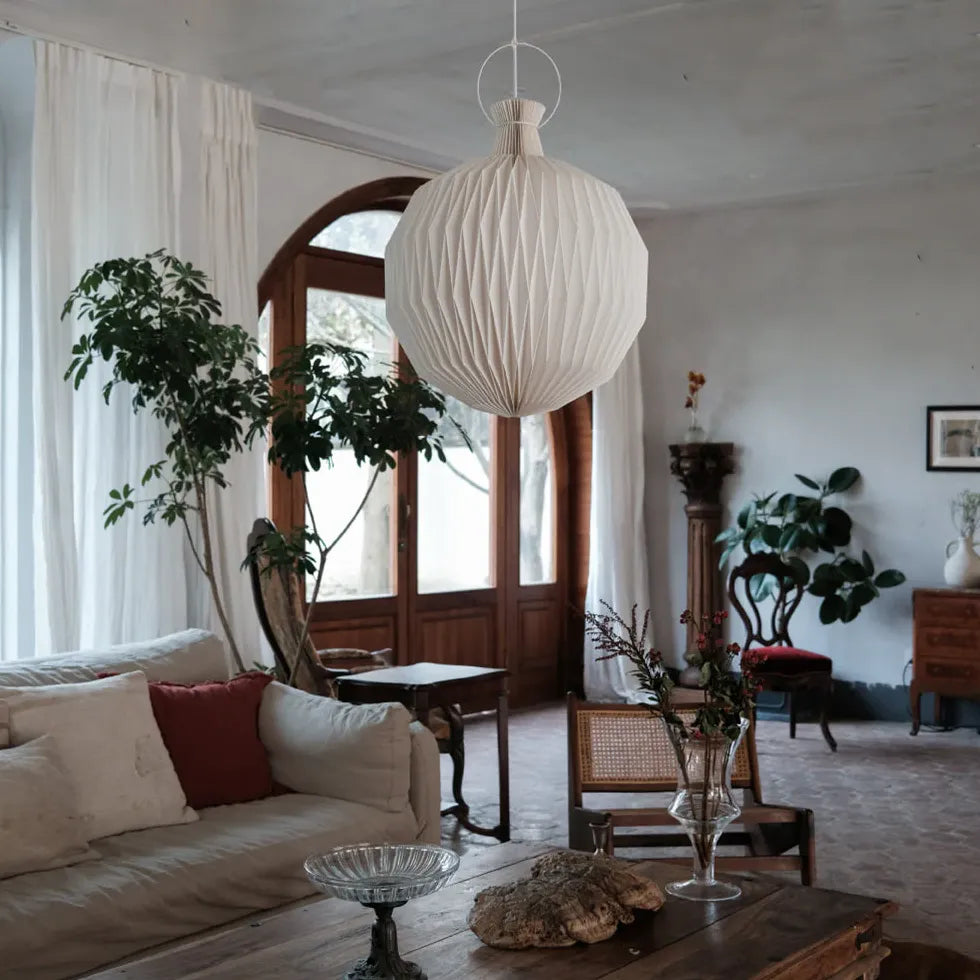 Lampadario di carta bianco pieghevole sfera - clowasit.com