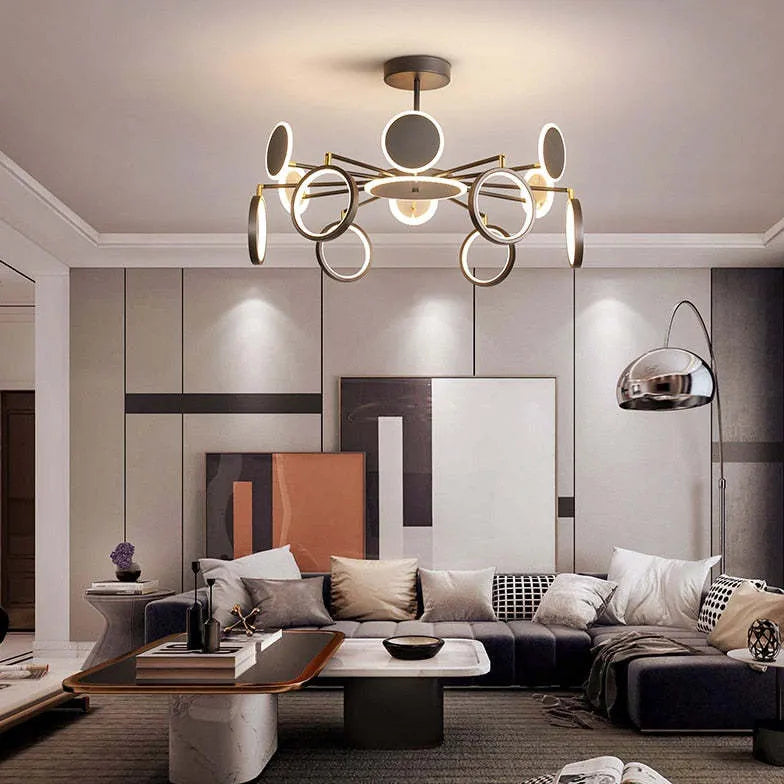 Lampadari a cerchio per soggiorno LED nero - clowasit.com