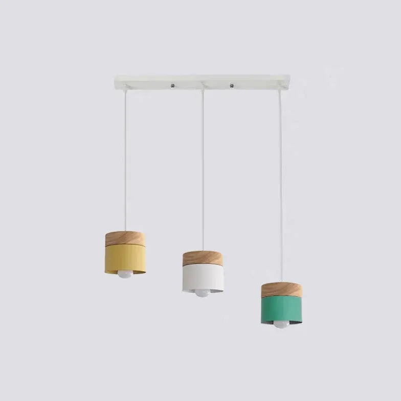Lampadario moderno colorato in legno cilindrico - clowasit.com