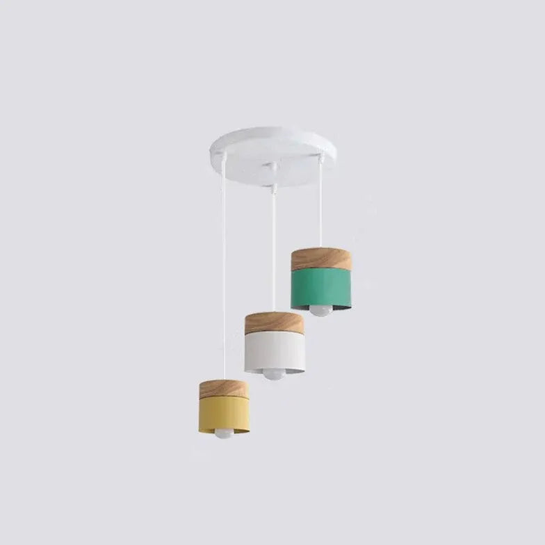 Lampadario moderno colorato in legno cilindrico - clowasit.com