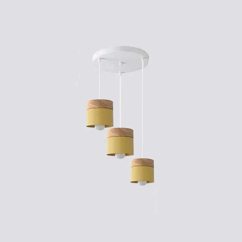 Lampadario moderno colorato in legno cilindrico - clowasit.com