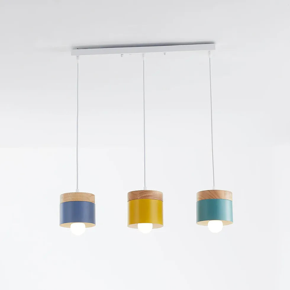 Lampadario moderno colorato in legno cilindrico - clowasit.com