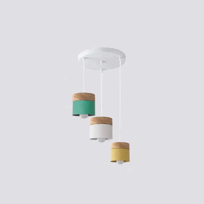 Lampadario moderno colorato in legno cilindrico - clowasit.com