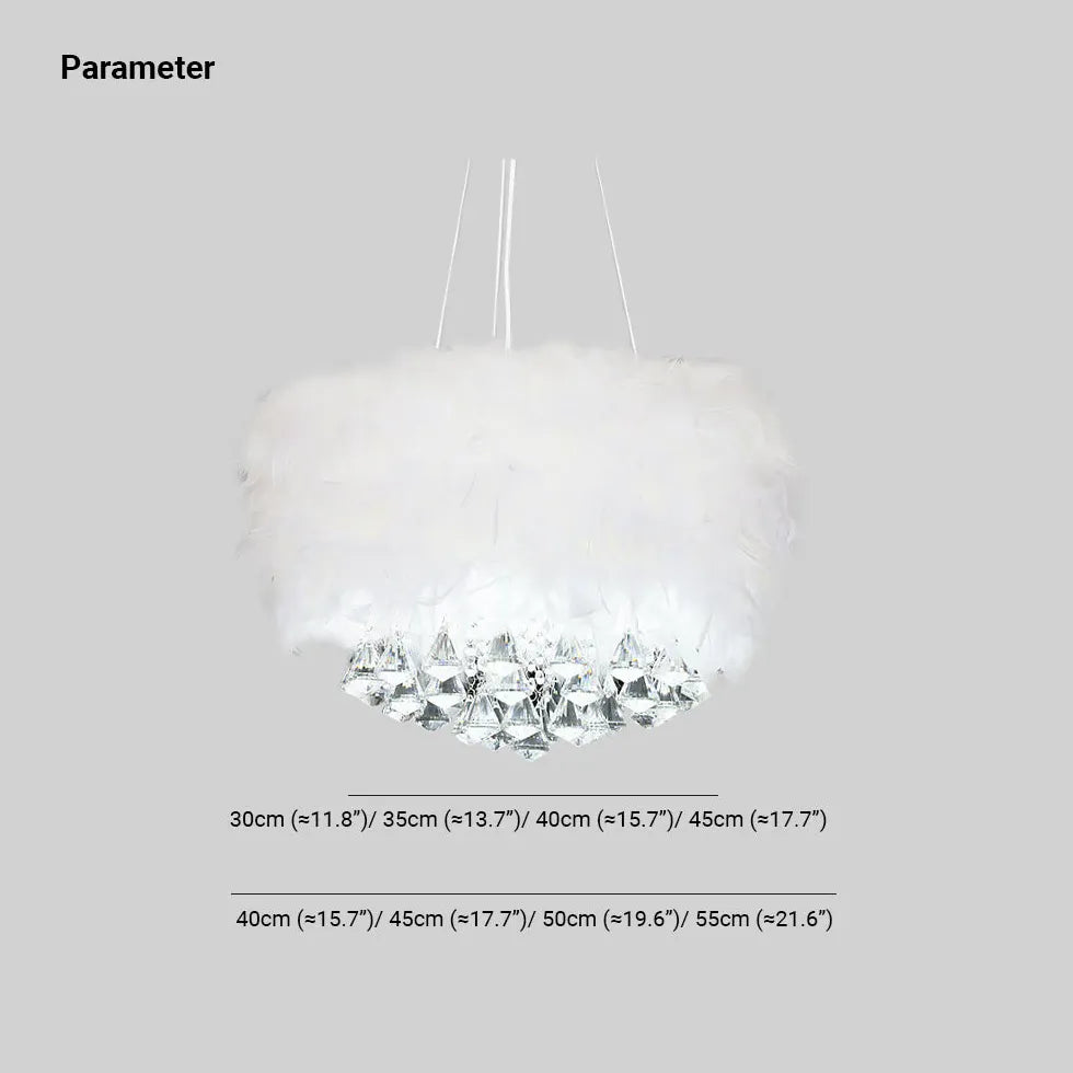 Lampadario con piume cristallo bianco camera letto - clowasit.com