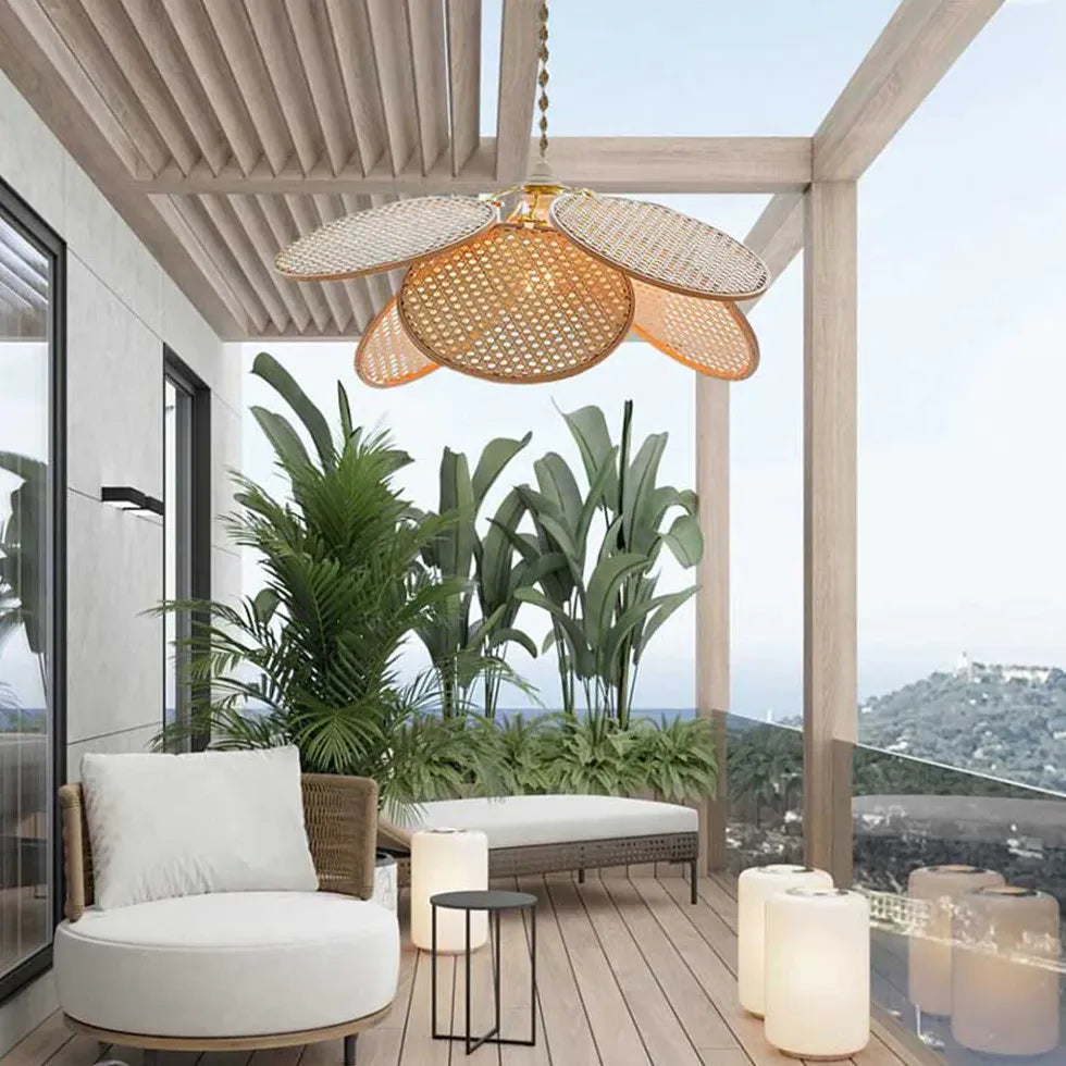 Rosone Lampadario Vintage Design Elegante in Rattan - clowasit.com