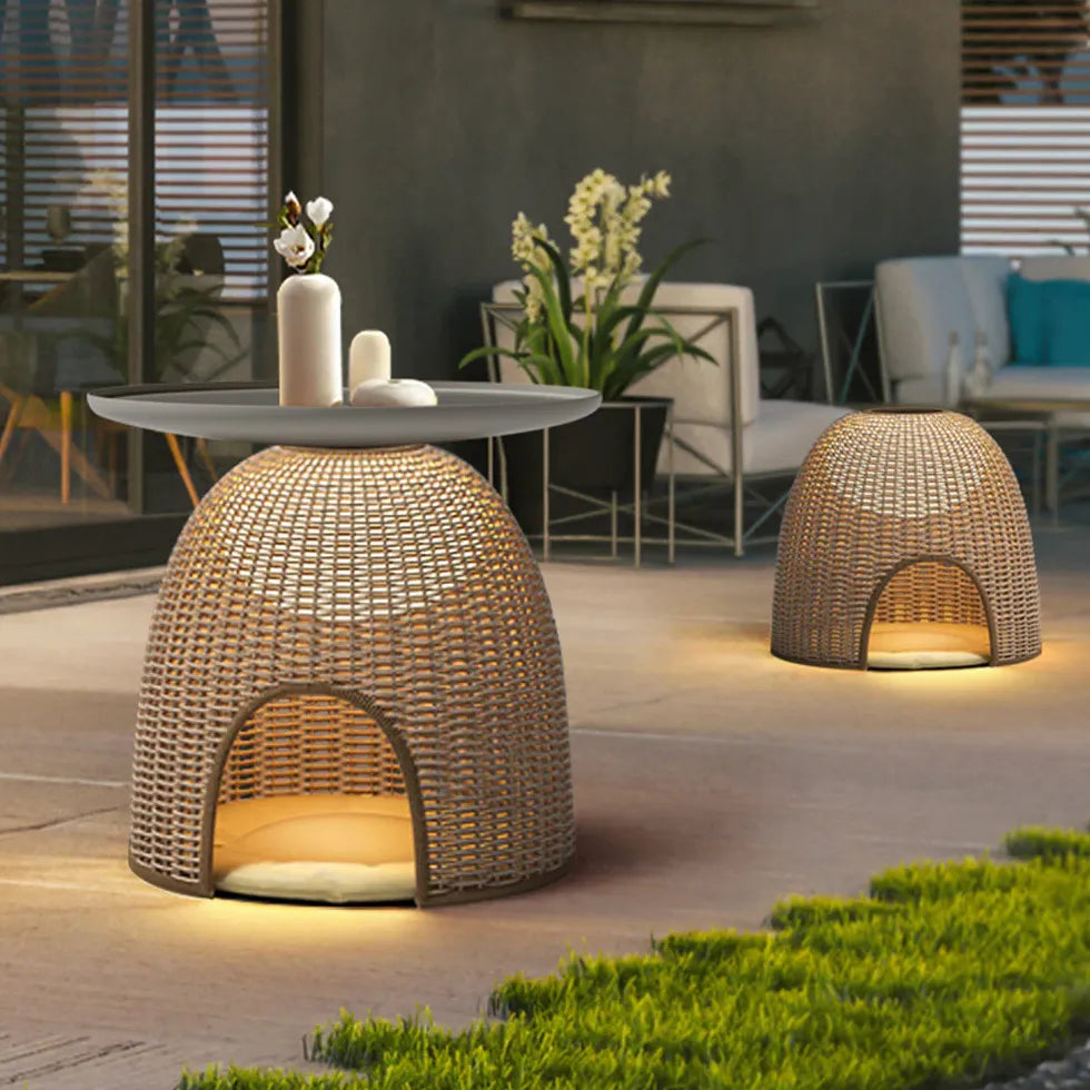 Lampada da terra in rattan a semisfera - clowasit.com