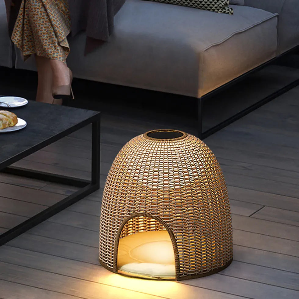 Lampada da terra in rattan a semisfera - clowasit.com