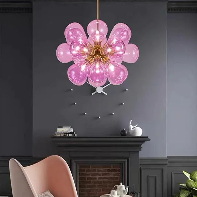 Lampadario Blu Moderno con Petali di Vetro - clowasit.com