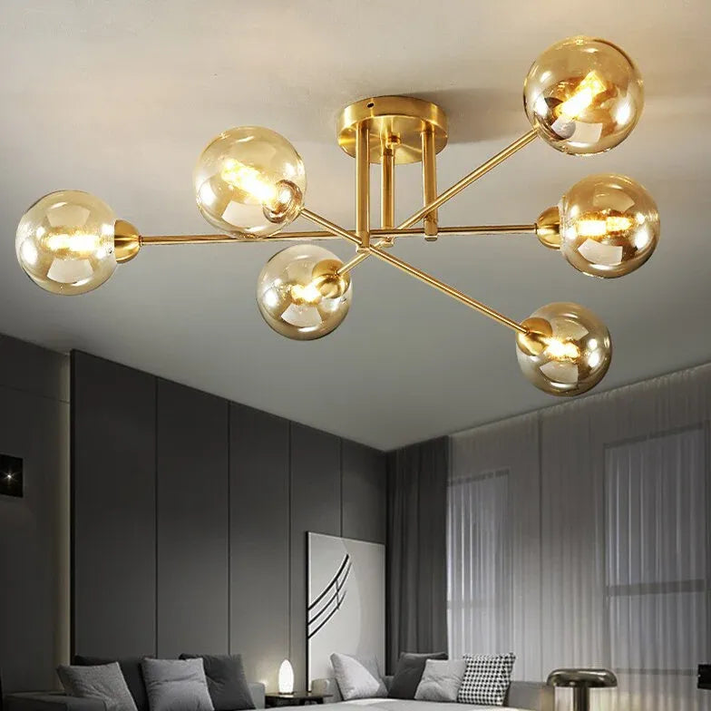 Lampadario Moderno Salone Sfere Vetro Dorato - clowasit.com