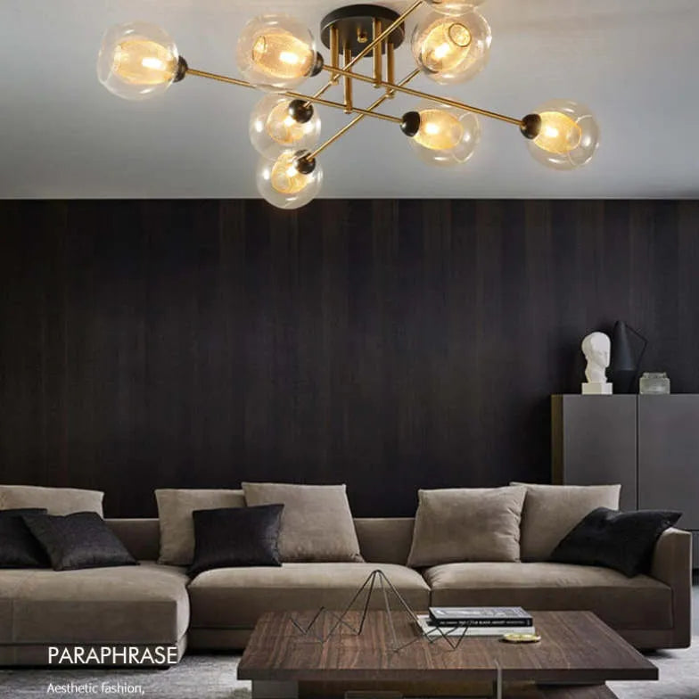 Lampadario Moderno Salone Sfere Vetro Dorato - clowasit.com