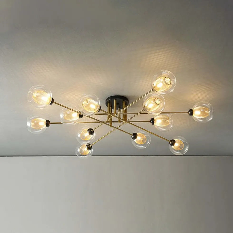 Lampadario Moderno Salone Sfere Vetro Dorato - clowasit.com