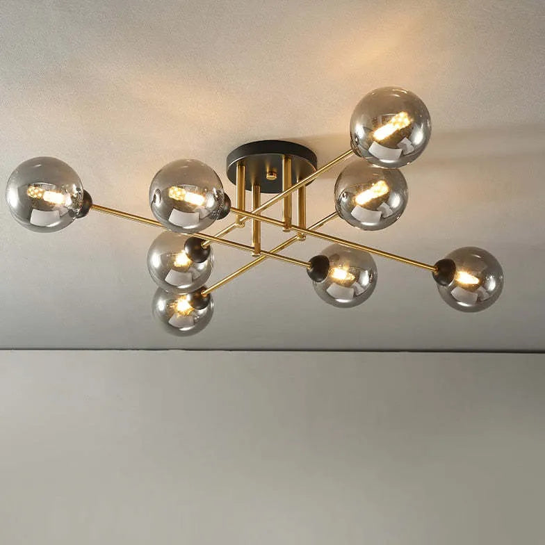 Lampadario Moderno Salone Sfere Vetro Dorato - clowasit.com