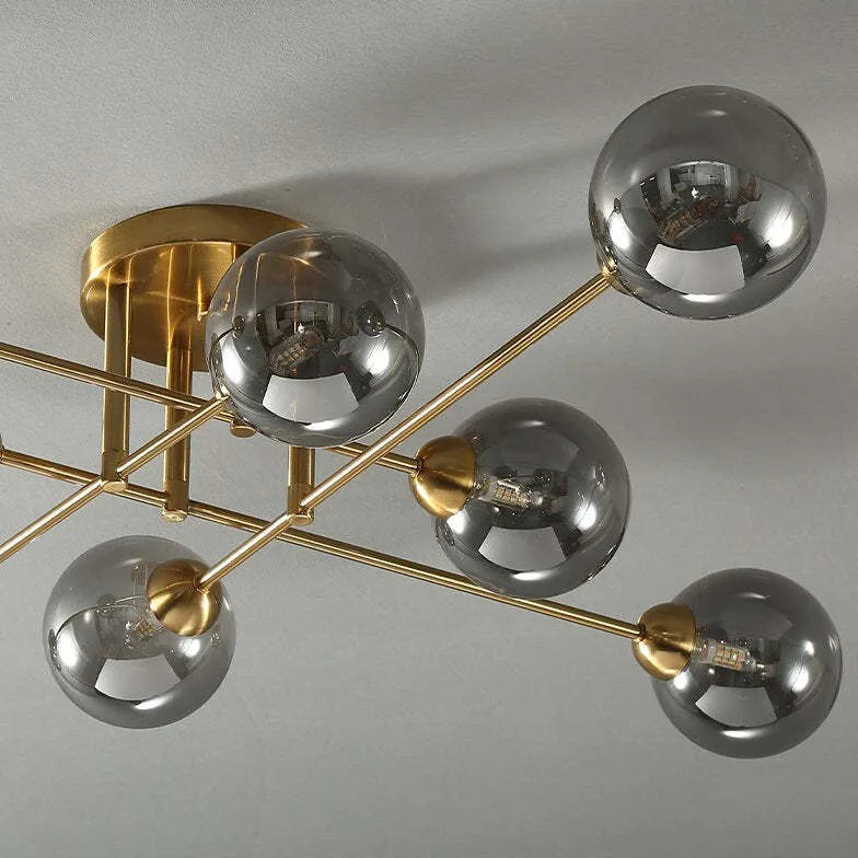 Lampadario Moderno Salone Sfere Vetro Dorato - clowasit.com