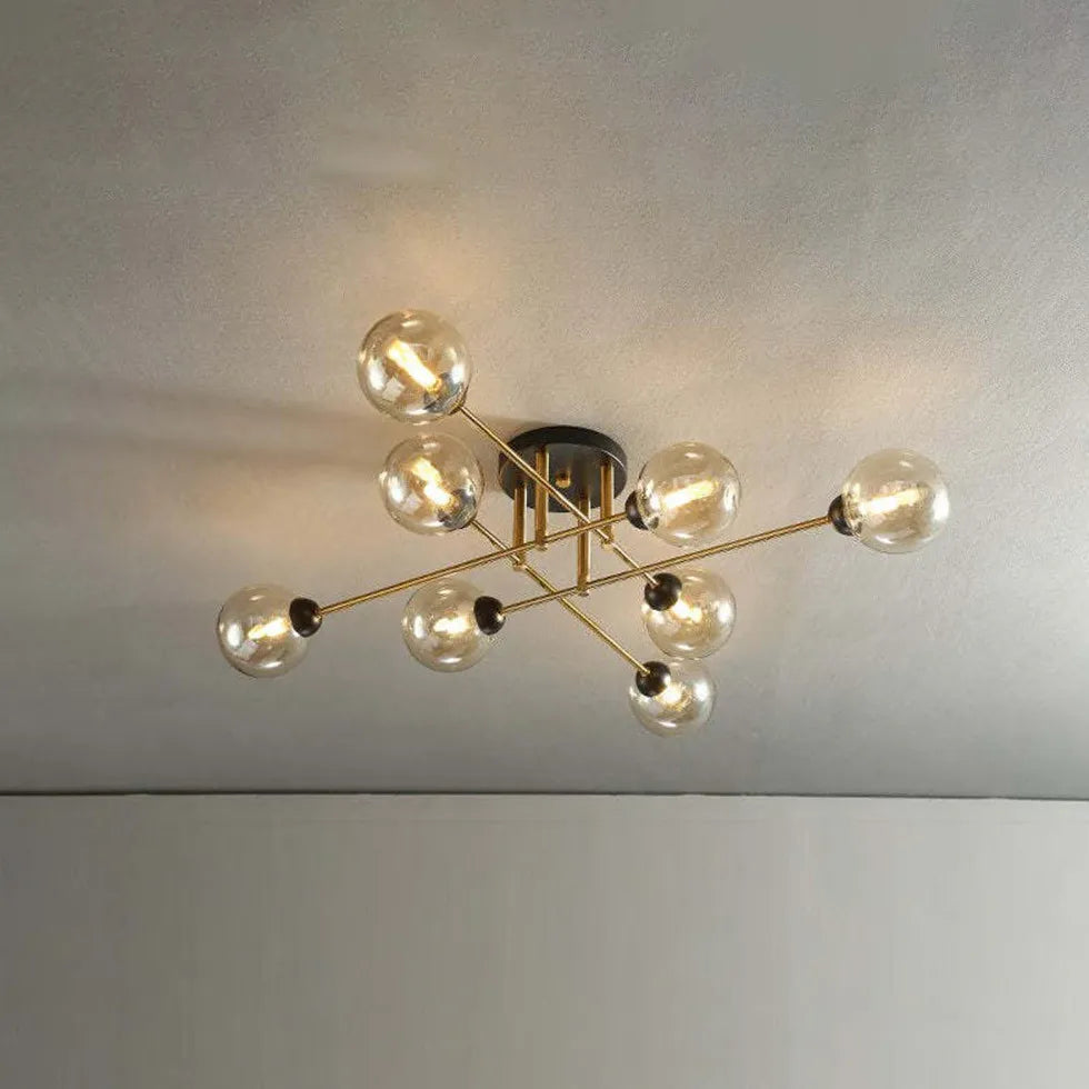 Lampadario Moderno Salone Sfere Vetro Dorato - clowasit.com