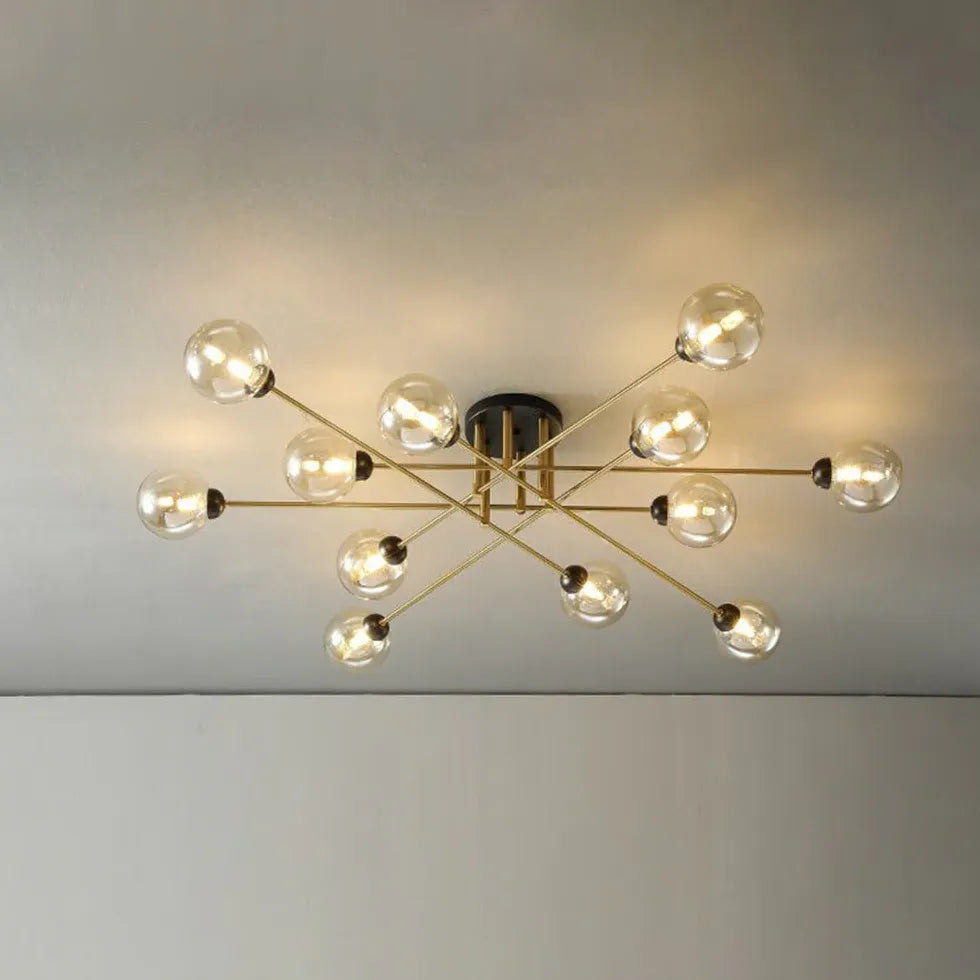 Lampadario Moderno Salone Sfere Vetro Dorato - clowasit.com