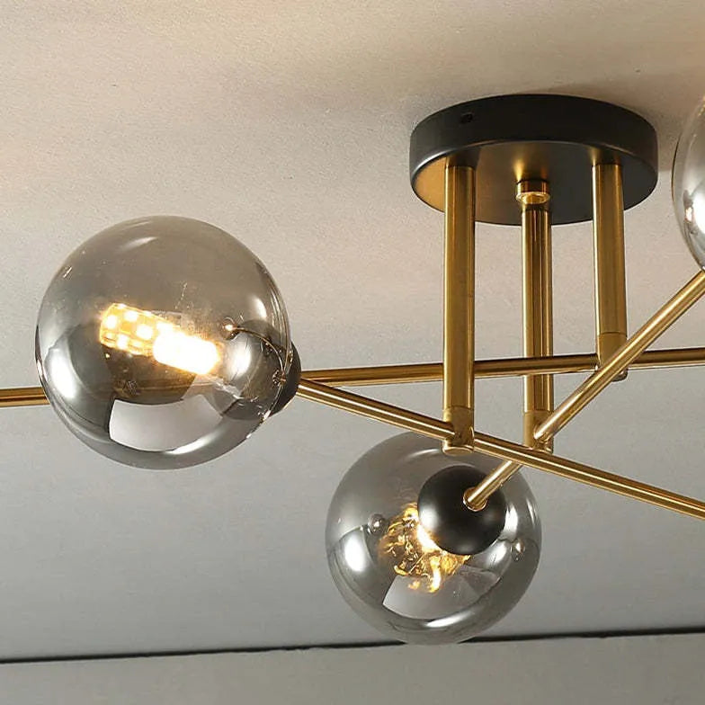 Lampadario Moderno Salone Sfere Vetro Dorato - clowasit.com