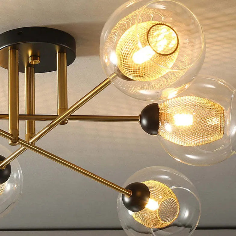 Lampadario Moderno Salone Sfere Vetro Dorato - clowasit.com