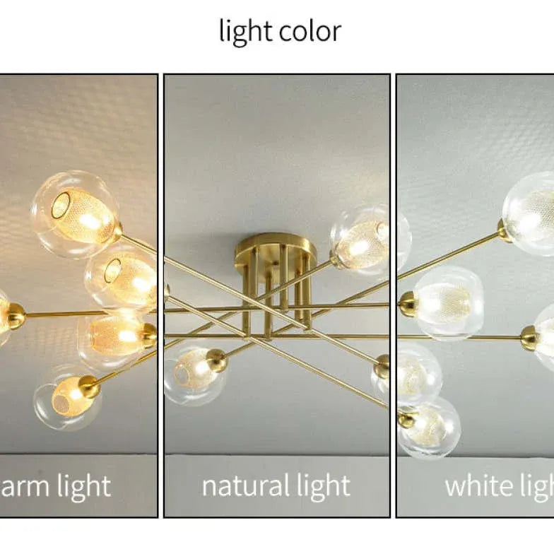 Lampadario Moderno Salone Sfere Vetro Dorato - clowasit.com