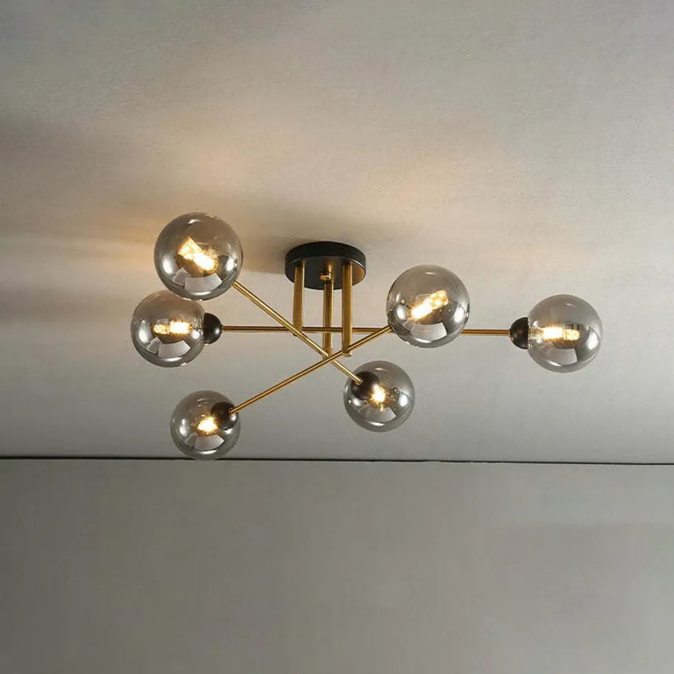 Lampadario Moderno Salone Sfere Vetro Dorato - clowasit.com