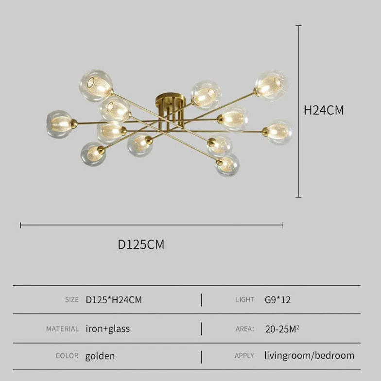 Lampadario Moderno Salone Sfere Vetro Dorato - clowasit.com