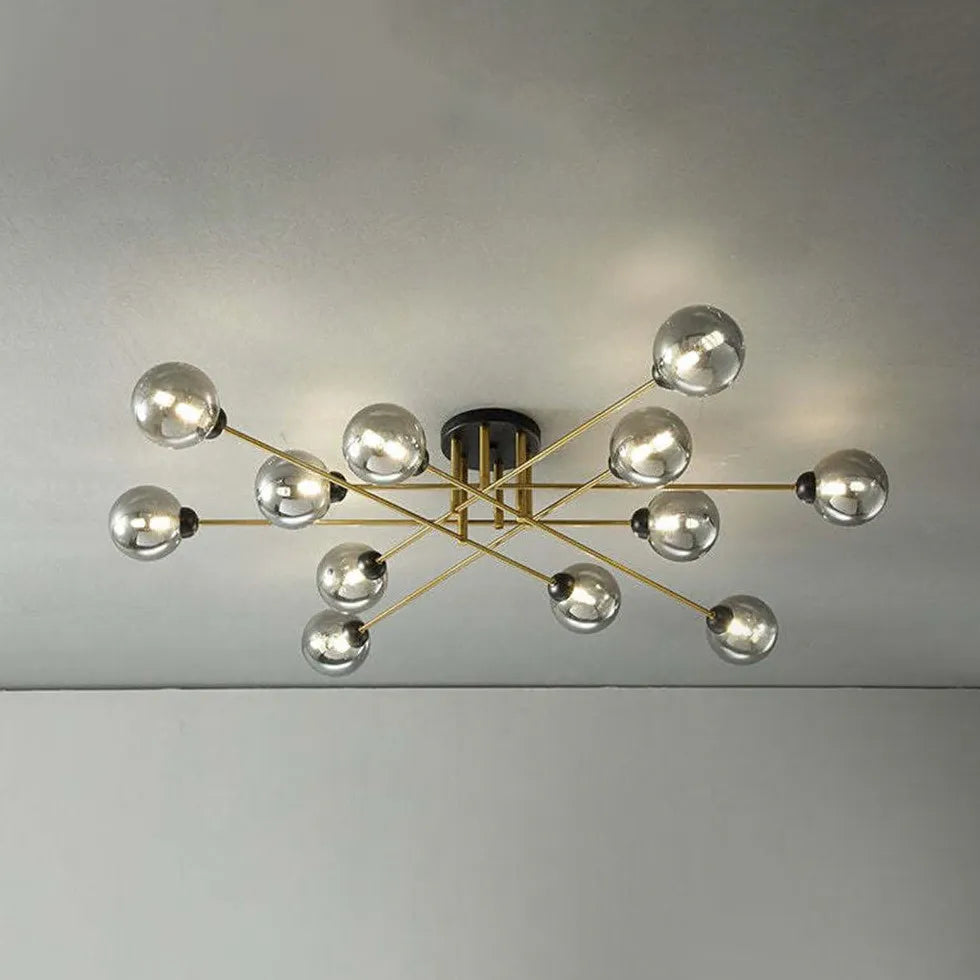 Lampadario Moderno Salone Sfere Vetro Dorato - clowasit.com