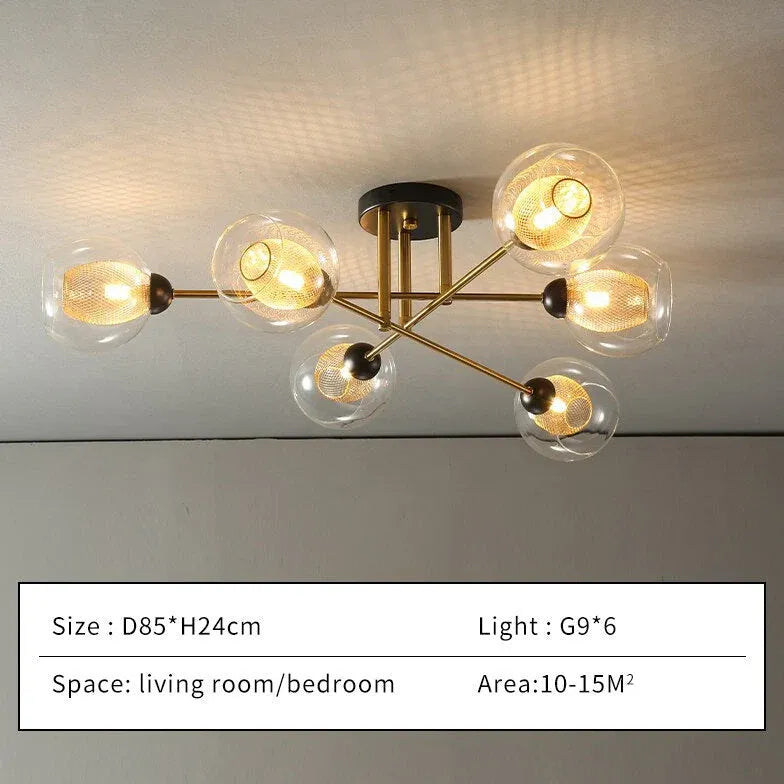 Lampadario Moderno Salone Sfere Vetro Dorato - clowasit.com