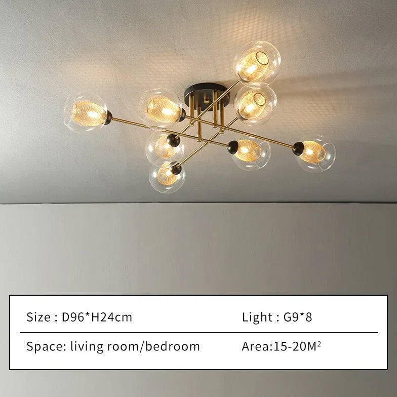 Lampadario Moderno Salone Sfere Vetro Dorato - clowasit.com