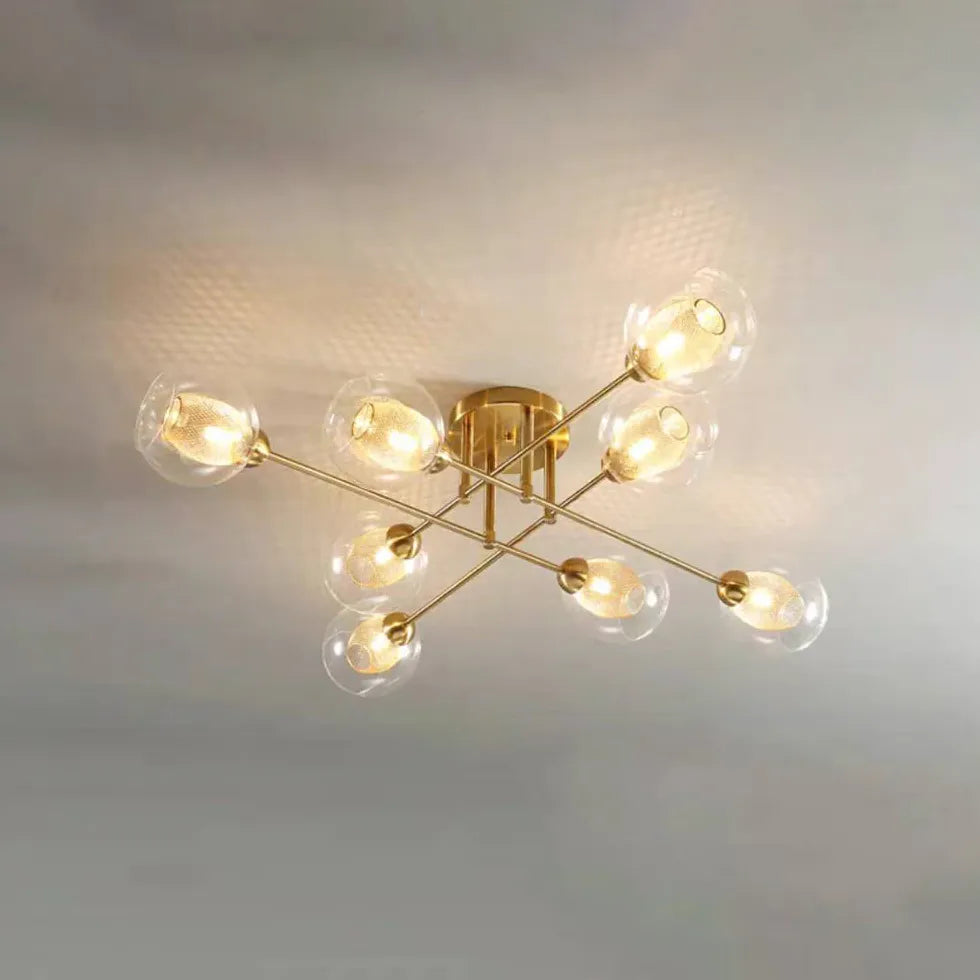 Lampadario Moderno Salone Sfere Vetro Dorato - clowasit.com