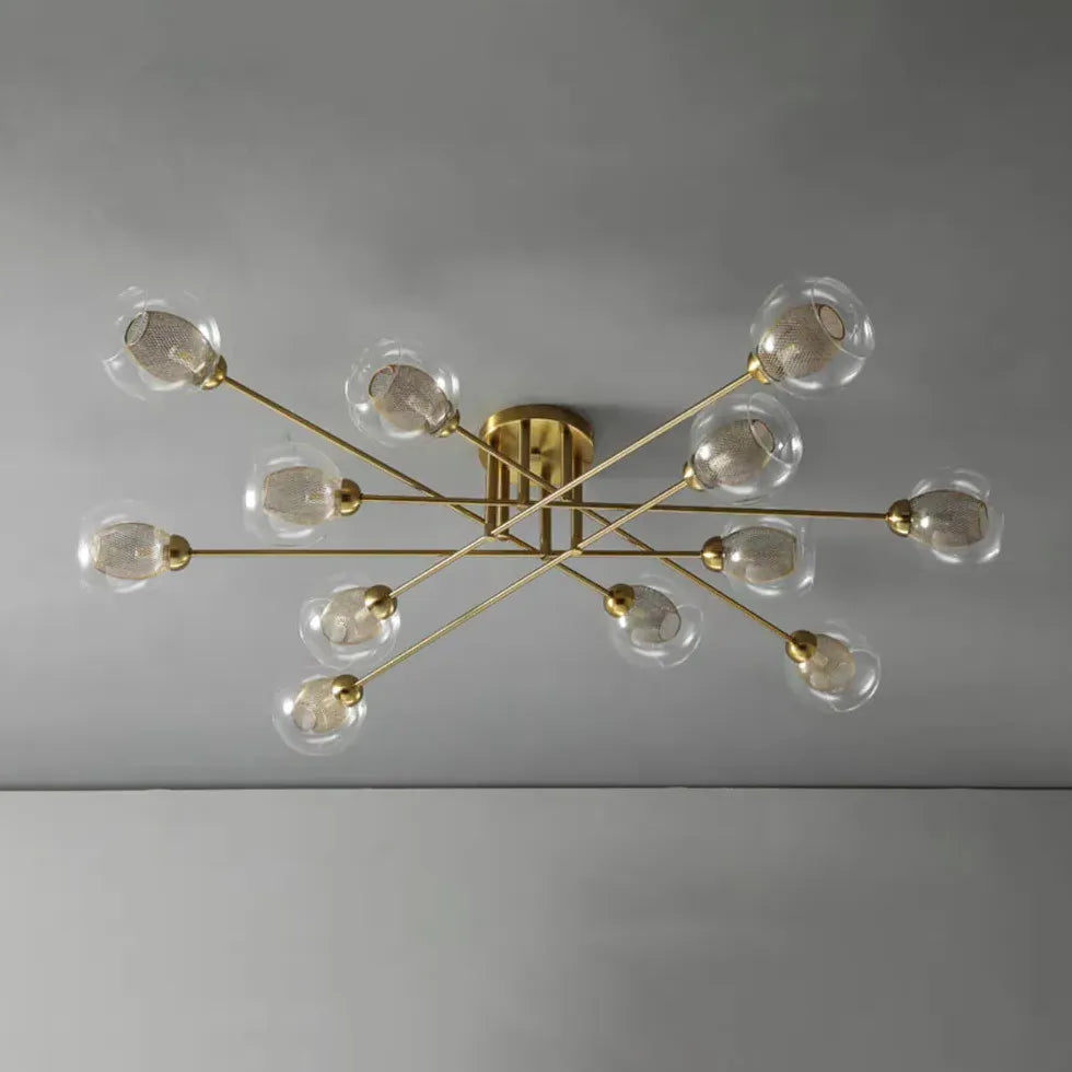 Lampadario Moderno Salone Sfere Vetro Dorato - clowasit.com
