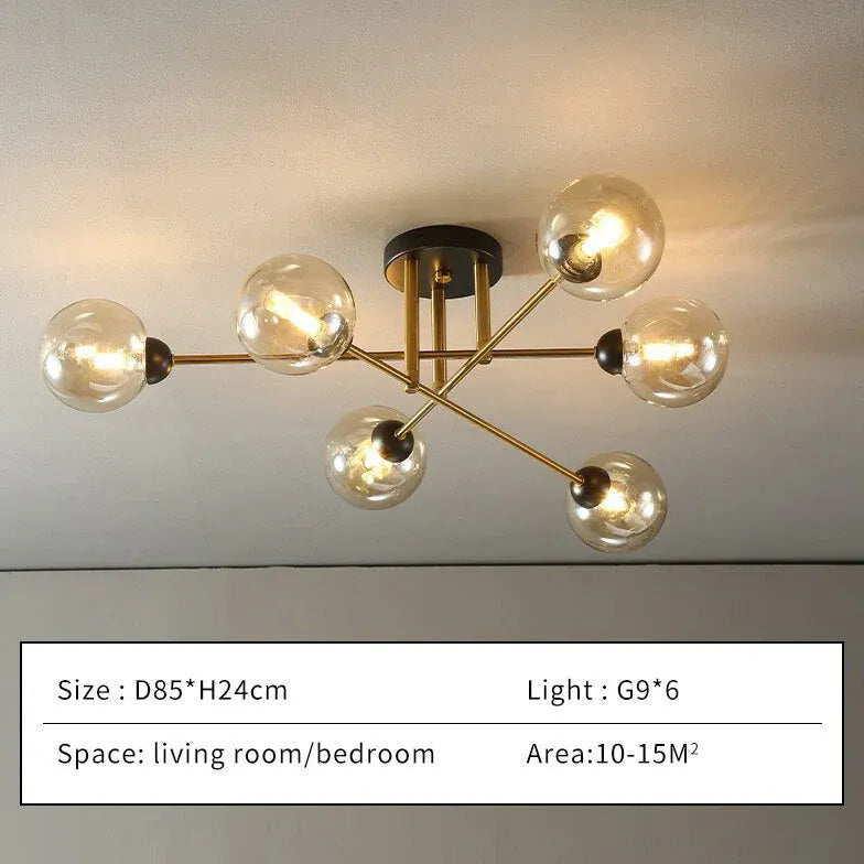 Lampadario Moderno Salone Sfere Vetro Dorato - clowasit.com