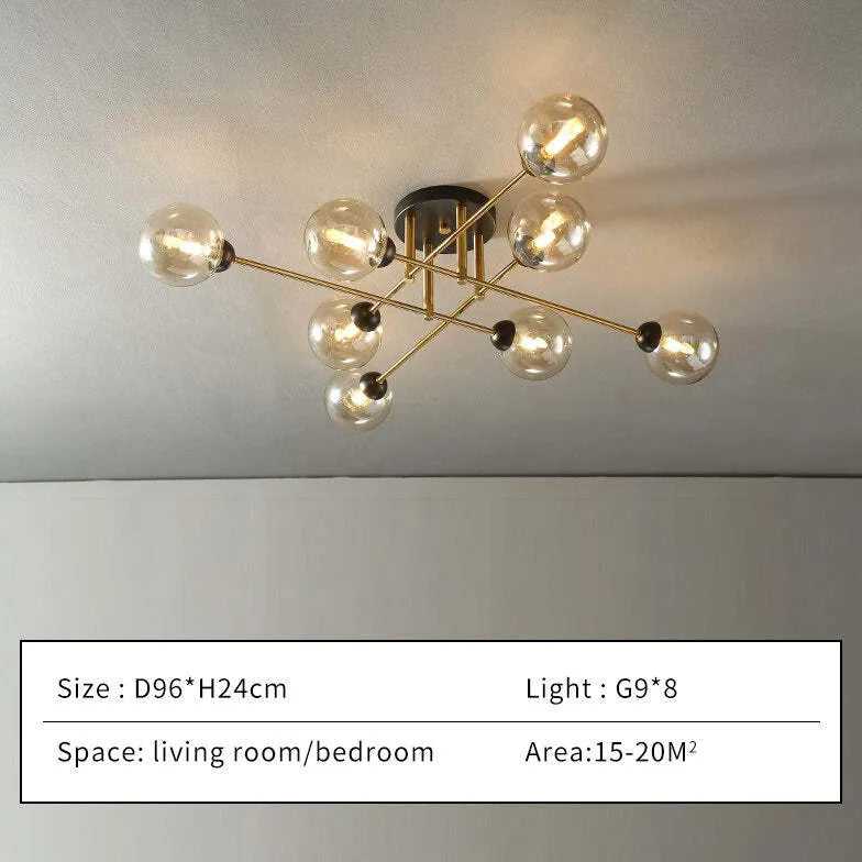 Lampadario Moderno Salone Sfere Vetro Dorato - clowasit.com