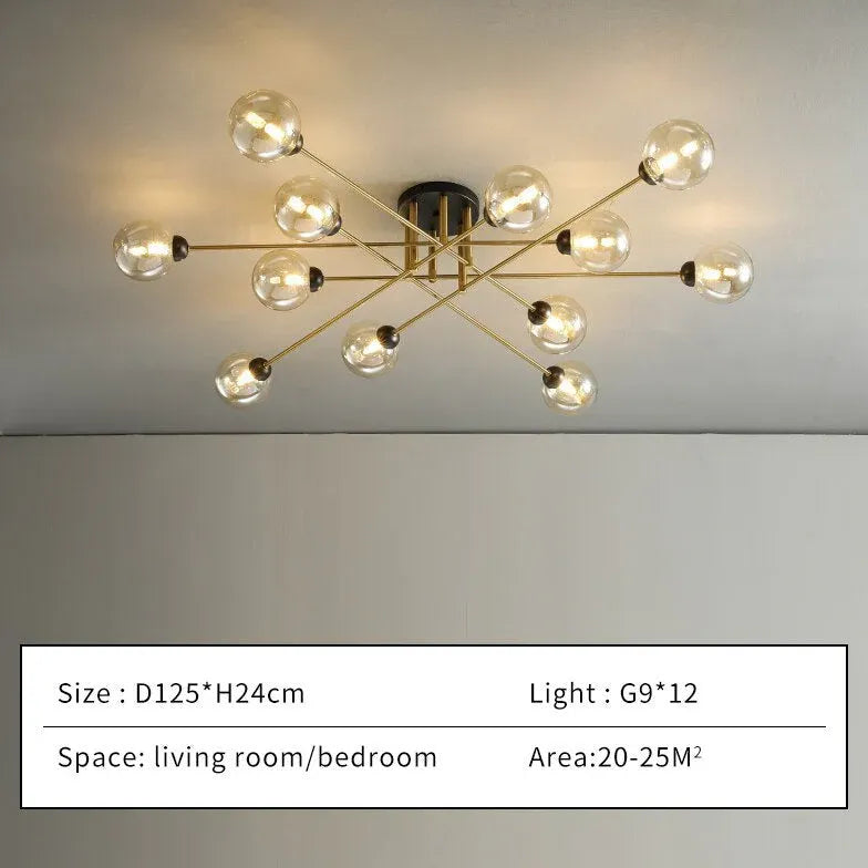 Lampadario Moderno Salone Sfere Vetro Dorato - clowasit.com