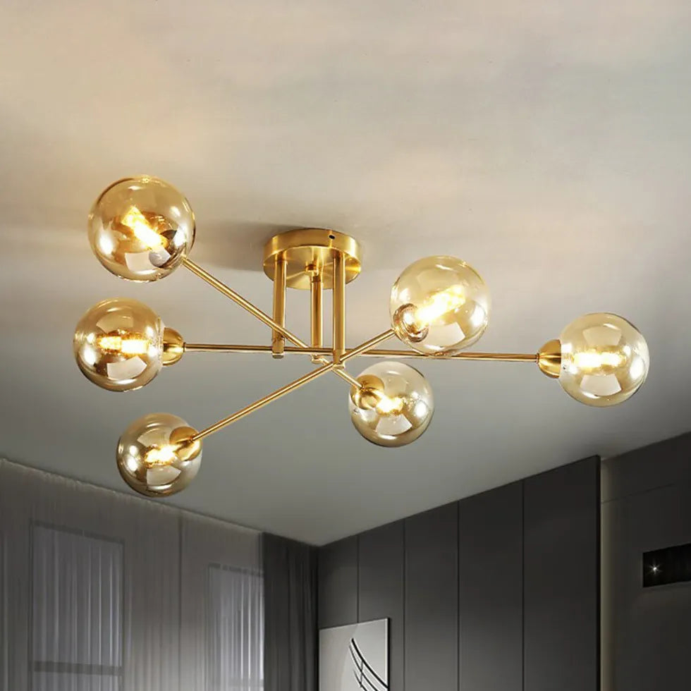 Lampadario Moderno Salone Sfere Vetro Dorato - clowasit.com