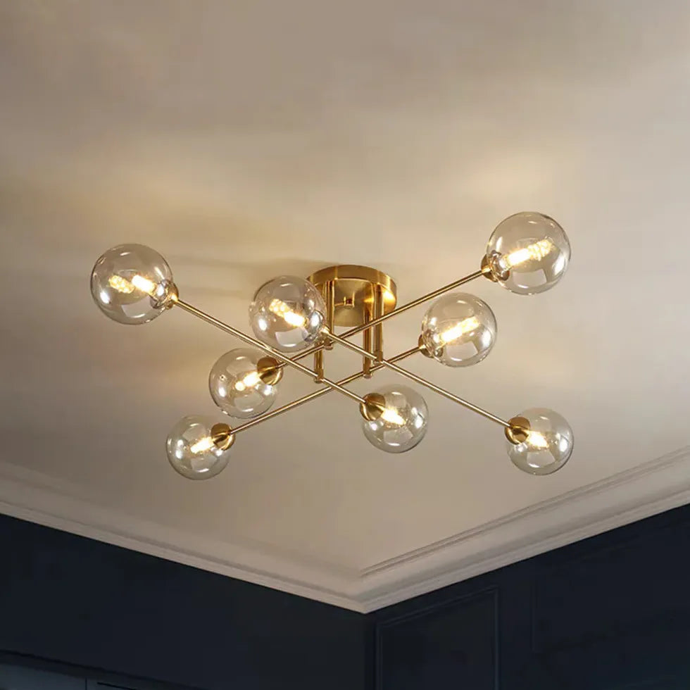 Lampadario Moderno Salone Sfere Vetro Dorato - clowasit.com