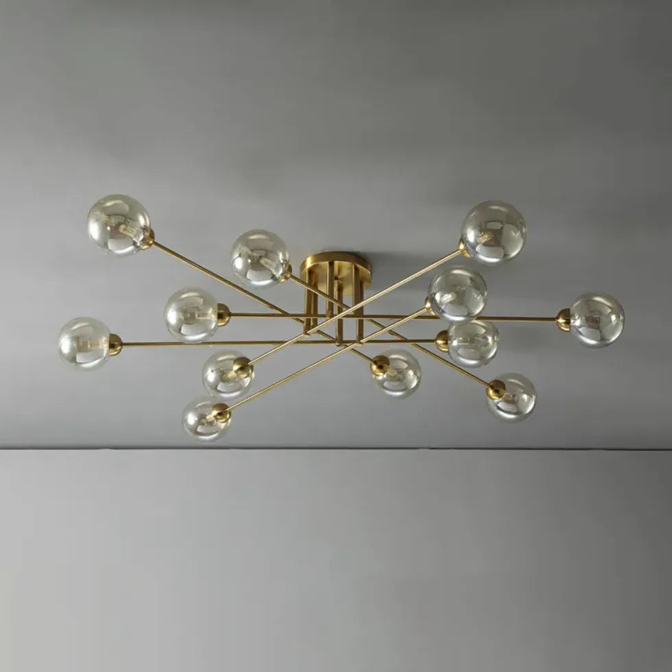 Lampadario Moderno Salone Sfere Vetro Dorato - clowasit.com