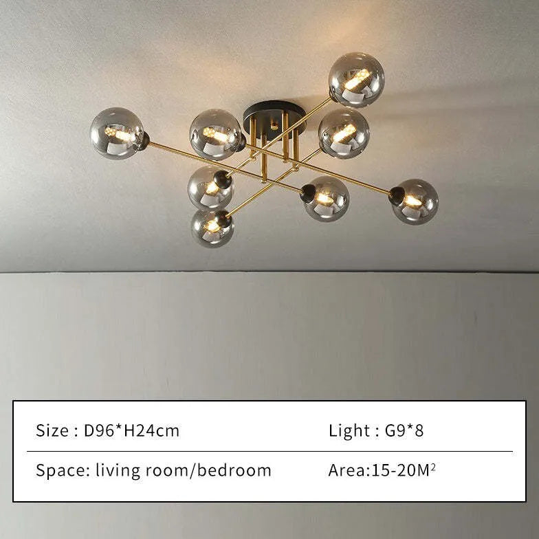 Lampadario Moderno Salone Sfere Vetro Dorato - clowasit.com