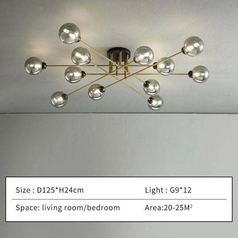 Lampadario Moderno Salone Sfere Vetro Dorato - clowasit.com