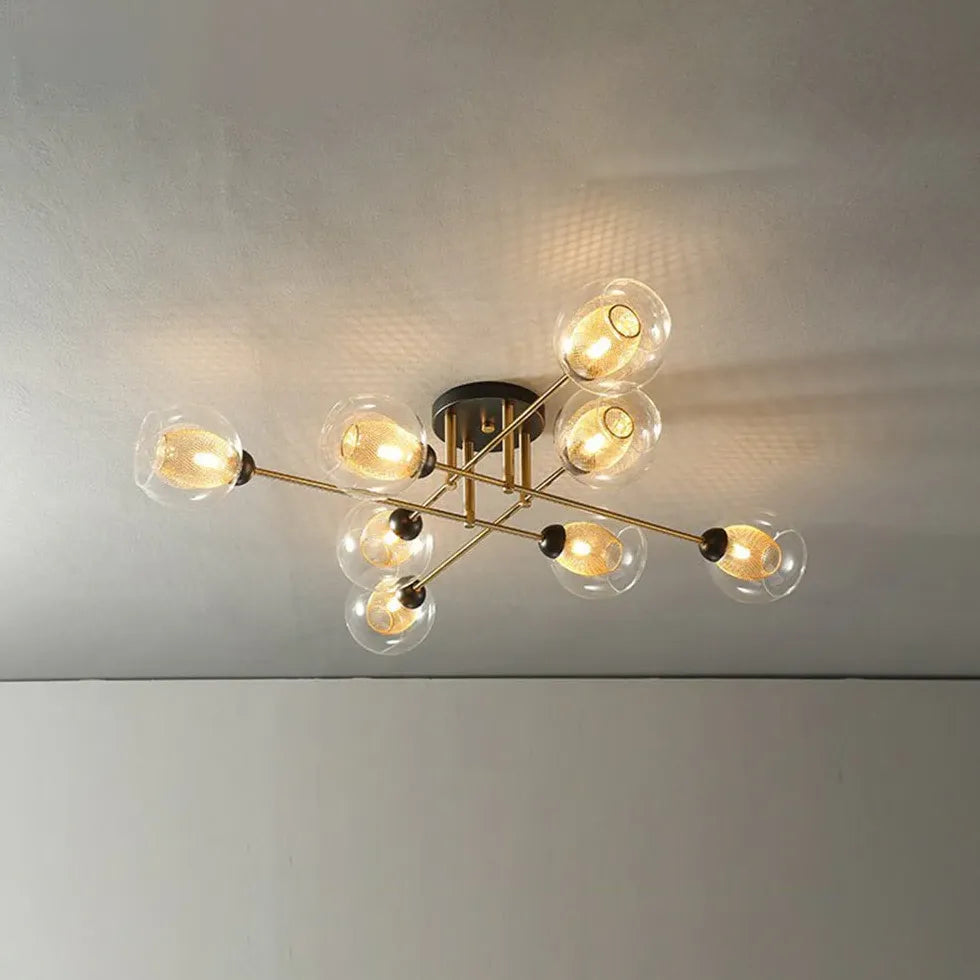 Lampadario Moderno Salone Sfere Vetro Dorato - clowasit.com