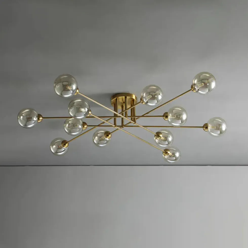 Lampadario Moderno Salone Sfere Vetro Dorato - clowasit.com