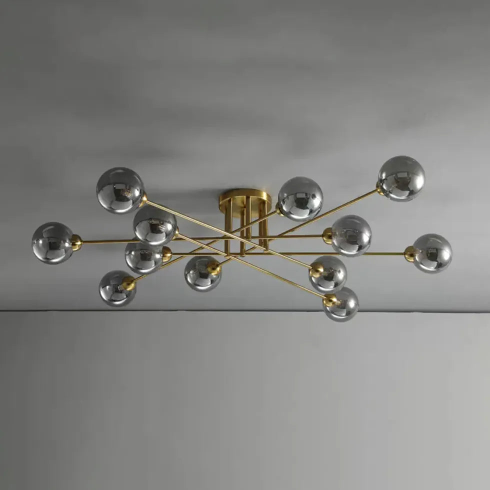 Lampadario Moderno Salone Sfere Vetro Dorato - clowasit.com