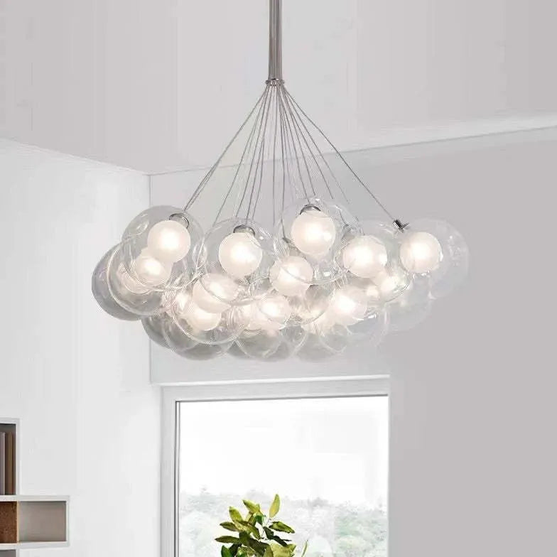 Lampadario Bollicine Design Elegante in Vetro Trasparente - clowasit.com