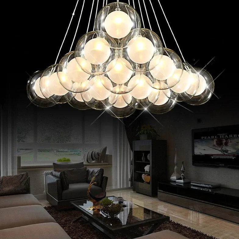 Lampadario Bollicine Design Elegante in Vetro Trasparente - clowasit.com