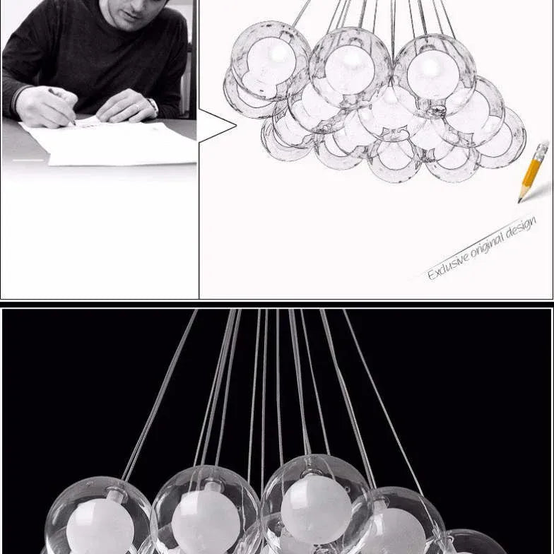 Lampadario Bollicine Design Elegante in Vetro Trasparente - clowasit.com